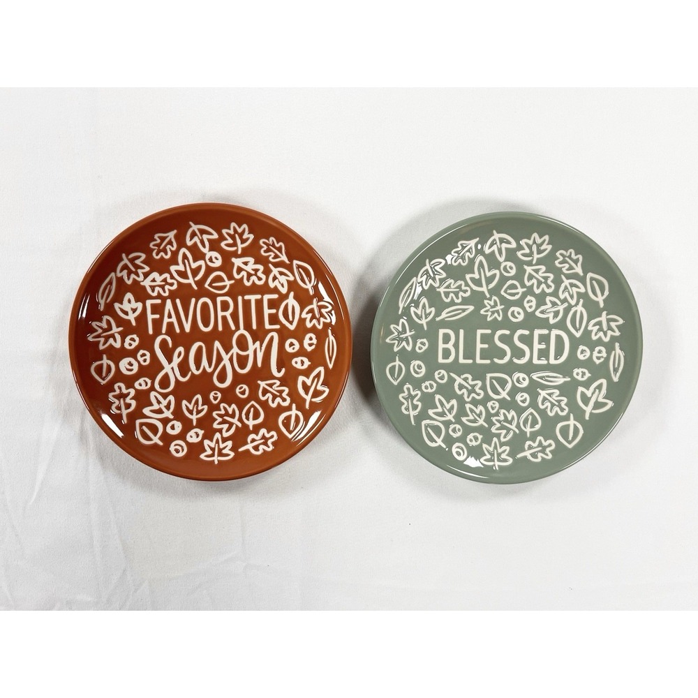 Set of 2 Holiday Home 6" Appetizer Plates Fall Favorite Season Blessed Stoneware